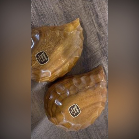 vintage set of 2 monkey pod wood bowls nutcandy bowl retro organic leaf waikiki - Picture 6 of 7